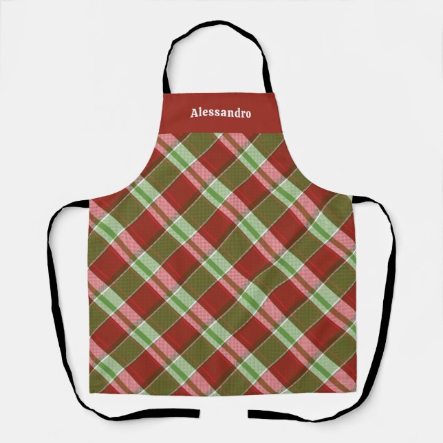 Tablier Festif Tartan Plaid Rouge Vert Noël (Recto)