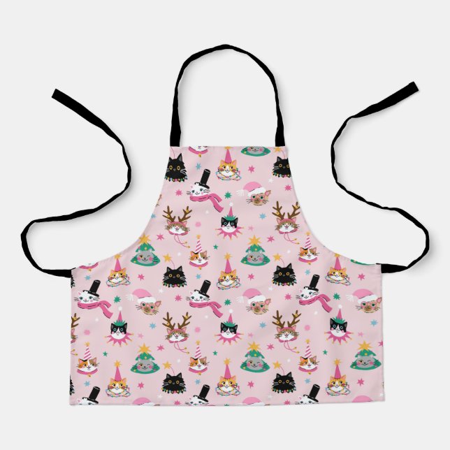 Tablier Festive Chat Faces en Motif Casquette de vacances (Recto)