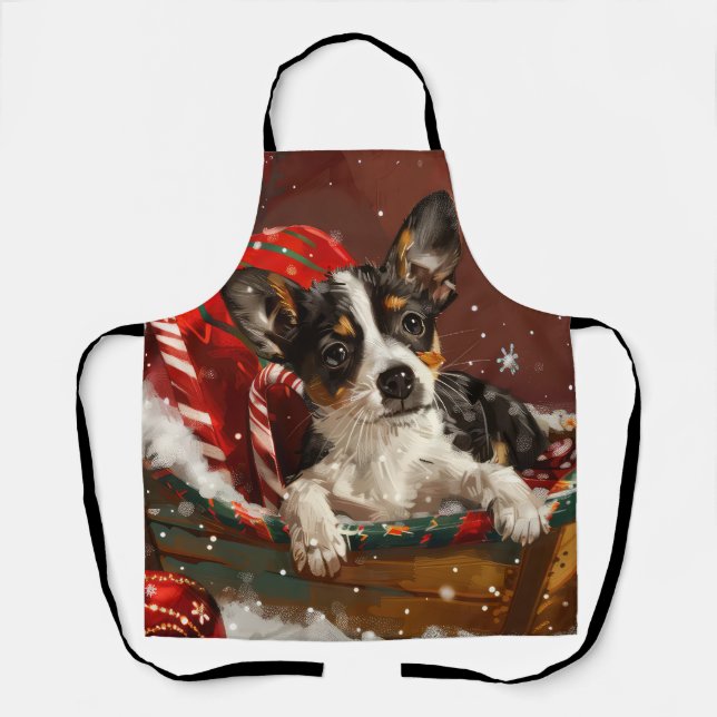 Tablier Festive de Noël de chien de Rat Terrier (Recto)