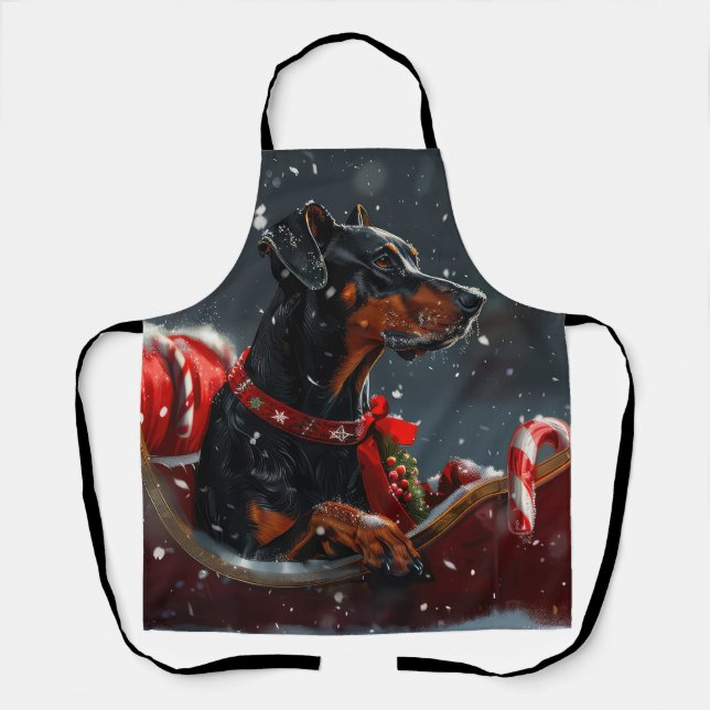 Tablier Festive de Noël de chien Doberman (Recto)
