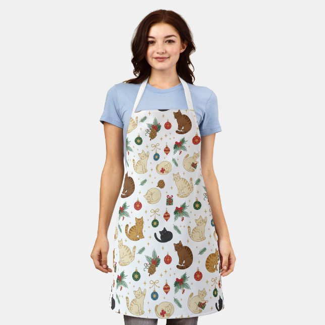 Tablier Festive Feline Christmas Pattern Apron (Porté)