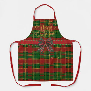 Tablier Festive Joyeux Noël Rouge et Tartan vert
