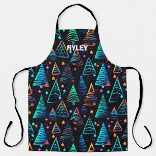 Tablier Festive Neon Noël Arbres Motif Monogramme