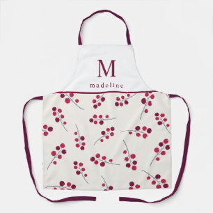 Tablier Festive Red Berries Monogramme Tout-En-Plan