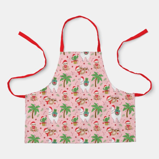 Tablier Festive Sloths and Llamas Motif de vacances (Recto)