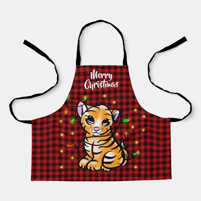 Tablier Festive Vacances bébé tigre, léger, rouge plaid Ap (Recto)