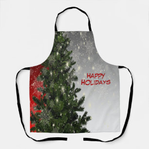 Tablier Fête de Noël Arbre vert Rouge Argent Flèches