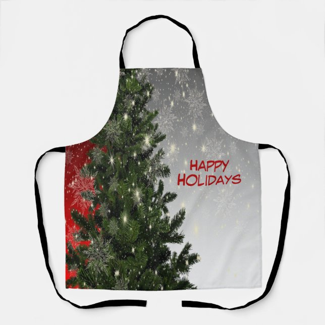 Tablier Fête de Noël Arbre vert Rouge Argent Flèches (Recto)
