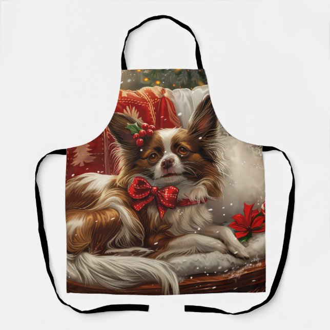 Tablier Fête de Noël de chien de Papillon (Recto)