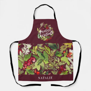 Tablier Fête de Noël de la couronne rouge et verte