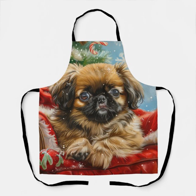 Tablier Fête de Noël des chiens de Pékin (Recto)