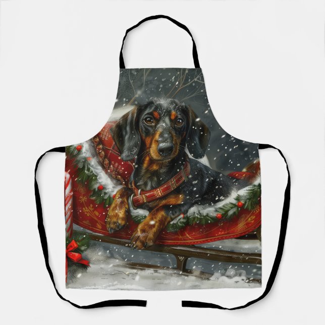 Tablier Fête de Noël du chien Dachshund (Recto)