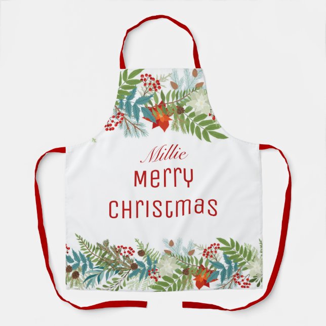 Tablier Fête de Noël Floral Personnalisé (Recto)