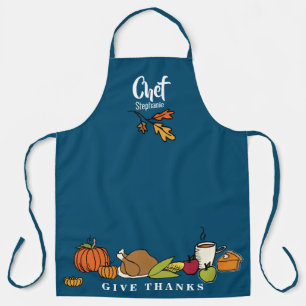 Tablier Fête de Thanksgiving bleu   Vacances personnalisée