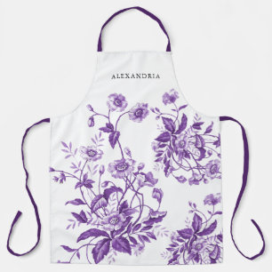 Tablier Fête des mariées vintage à fleurs violettes Toile