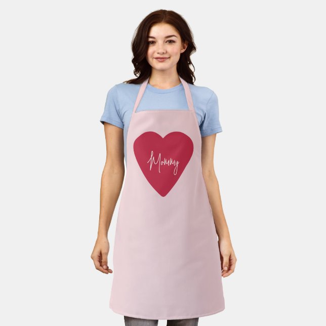 Tablier Fête des Mères - Cadeau Soft Rose & Red Heart - (Porté)