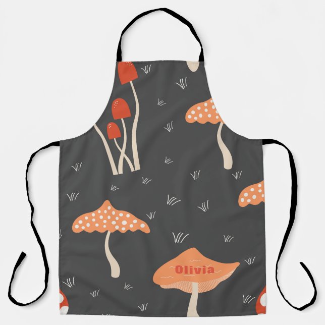 Tablier Fête des Mères moderne Orange Champignons Apron (Recto)