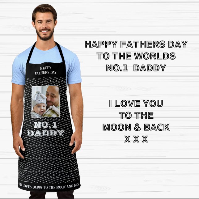 Tablier Fête des pères Zag noir et blanc Zig Nom et photo (Happy Fathers Day - Daddy Apron)
