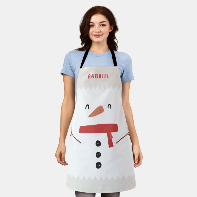 Tablier fête drôle bonhomme de neige personnalisé enfants (Porté)