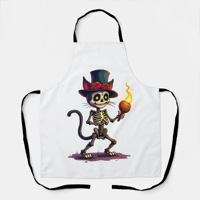 Tablier Fête du chat squelette (Recto)