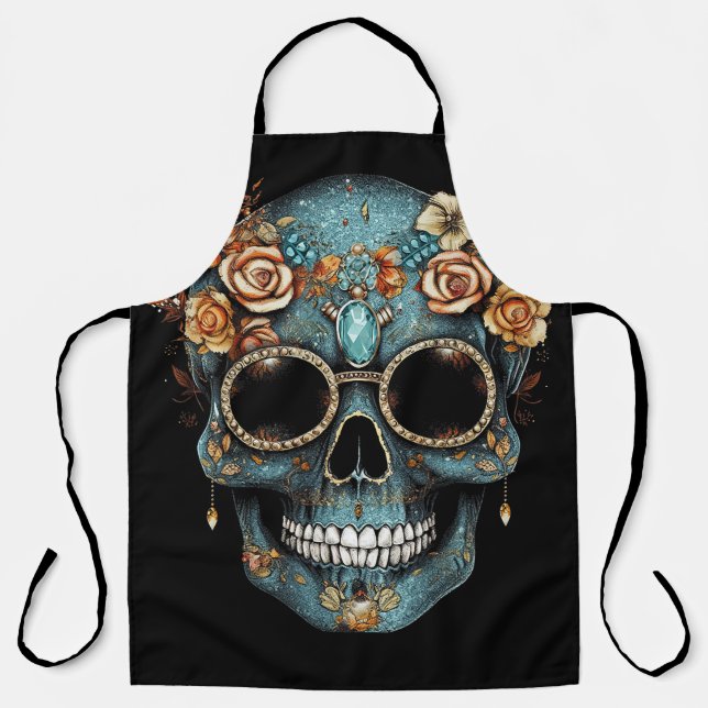 Tablier Fête du crâne mexicain floral de Dead Dia De Muert (Recto)