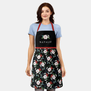 Tablier Fêtes de Noël Floral Nom noir