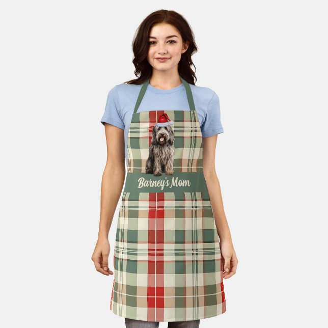 Tablier Fêtes Rouge Vert Plaid Bergamasco Chien Noël (Porté)