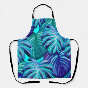 Tablier Feuillage tropical Turquoise Bleu vert et noir
