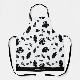 Tablier Feuille d'été noir et blanc Tropical Motif