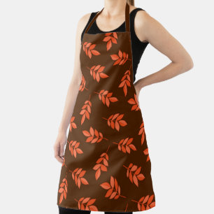 Tablier Feuille rouge motif brun