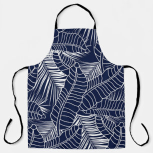 Tablier Feuille tropicale, arrière - plan bleu marine