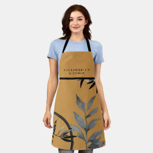 Tablier Feuilles d'aquarelle à la moutarde + Cuisine Votre