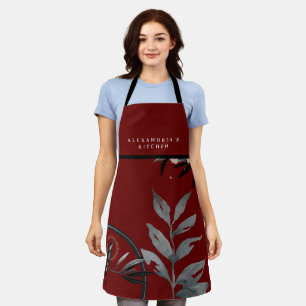 Tablier Feuilles d'aquarelle Bourgogne + Votre nom Cuisine