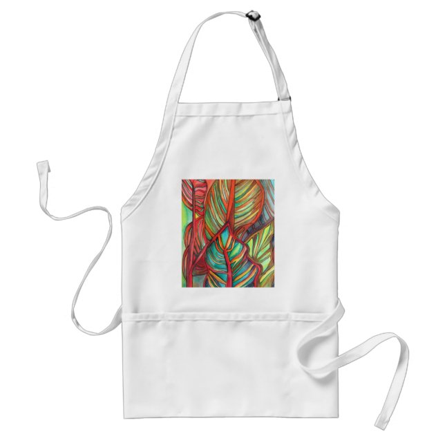 Tablier Feuilles de Canna orange aquarelle art original (Devant)