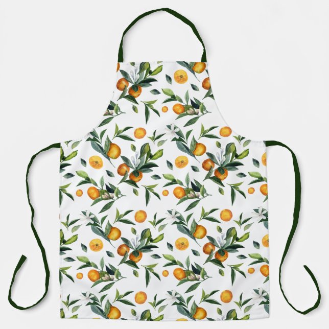 Tablier feuilles de fleurs blanches d'agrumes vibrants Été (Recto)