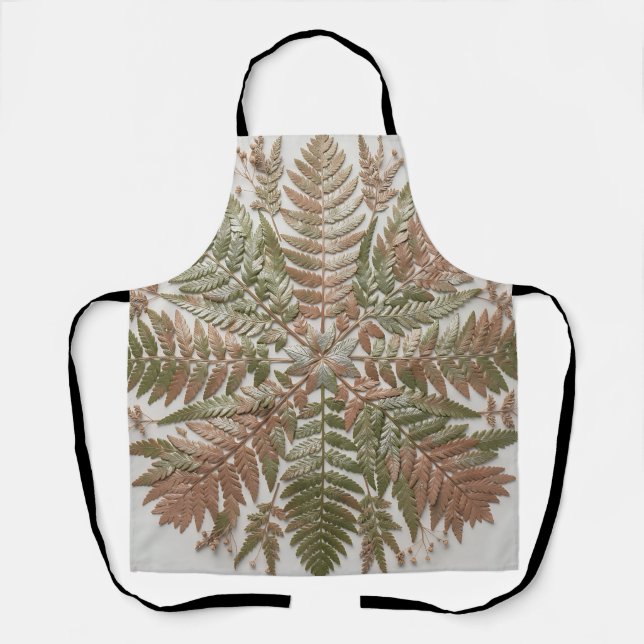 Tablier Feuilles de fougère botanique vert cuivre pressées (Recto)