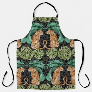 Tablier Feuilles de tigres : Aquarelle Jungle sans joint.