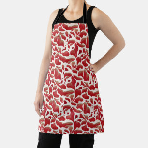 Tablier Feuilles de vol blanc et rouge Motif répétitif