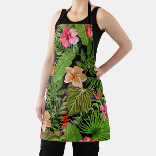 Tablier Feuilles tropicaux colorés et fleurs d'Hibiscus  