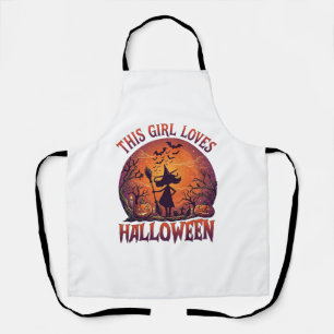 Tablier Fille aime Halloween Sorcière Citrouilles Chauves-