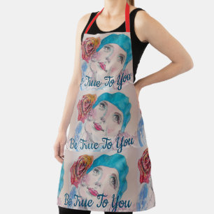 Tablier Fille Avec Rose Rouge Aquarelle Beret Turquoise Ap