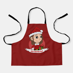 Tablier Fille de Noël aux cheveux bruns ondulés