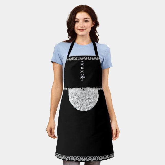 Tablier Fille française noire et blanche (Porté)