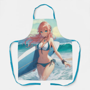 Tablier Fille surfeuse d'anime côtier/nautique/tropical