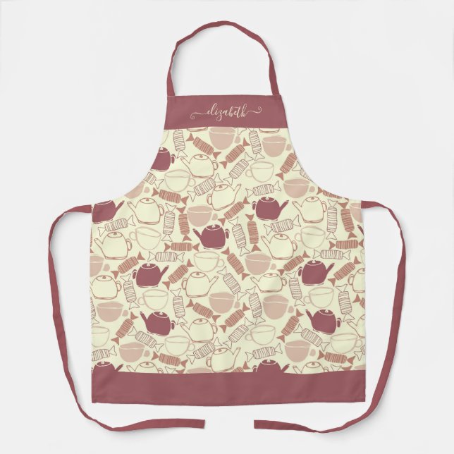 Tablier Fille Teapot Tea Cup Candy Motif Nom du script (Recto)