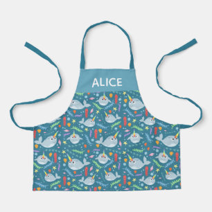 Tablier Filles mignonne arc-en-ciel Narwhal & Nom Turquois