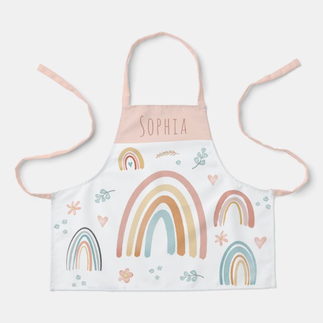 Tablier Filles mignonne rose Aquarelle Boho Floral Arc-en- (Recto)