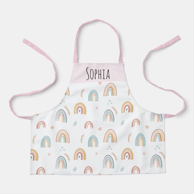 Tablier Filles mignonne rose Aquarelle Boho Motif arc-en-c (Recto)