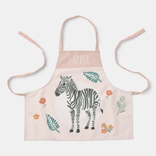 Tablier Filles mignonne rose Safari Zèbre et Fleurs (Recto)