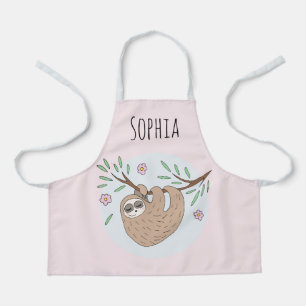 Tablier Filles mignonnes Fleurs de paresseux et enfants de